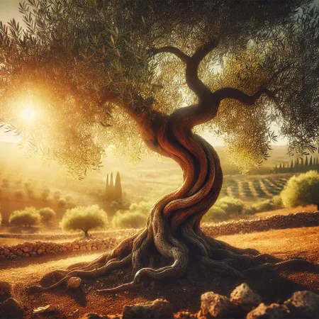 Akdeniz'in bereketli topraklarında yetişen, güçlü gövdesi ve yeşil yapraklarıyla bir zeytin ağacı, zeytinyağının köklü tarihini ve doğanın sunduğu sağlık kaynağını temsil ediyor.